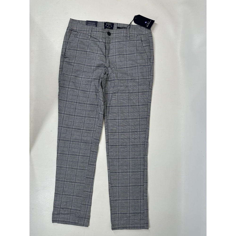 Ben Sherman Plaid Grey Chino Pants 30 X 30 Slim‎ Fit Stretch NWT